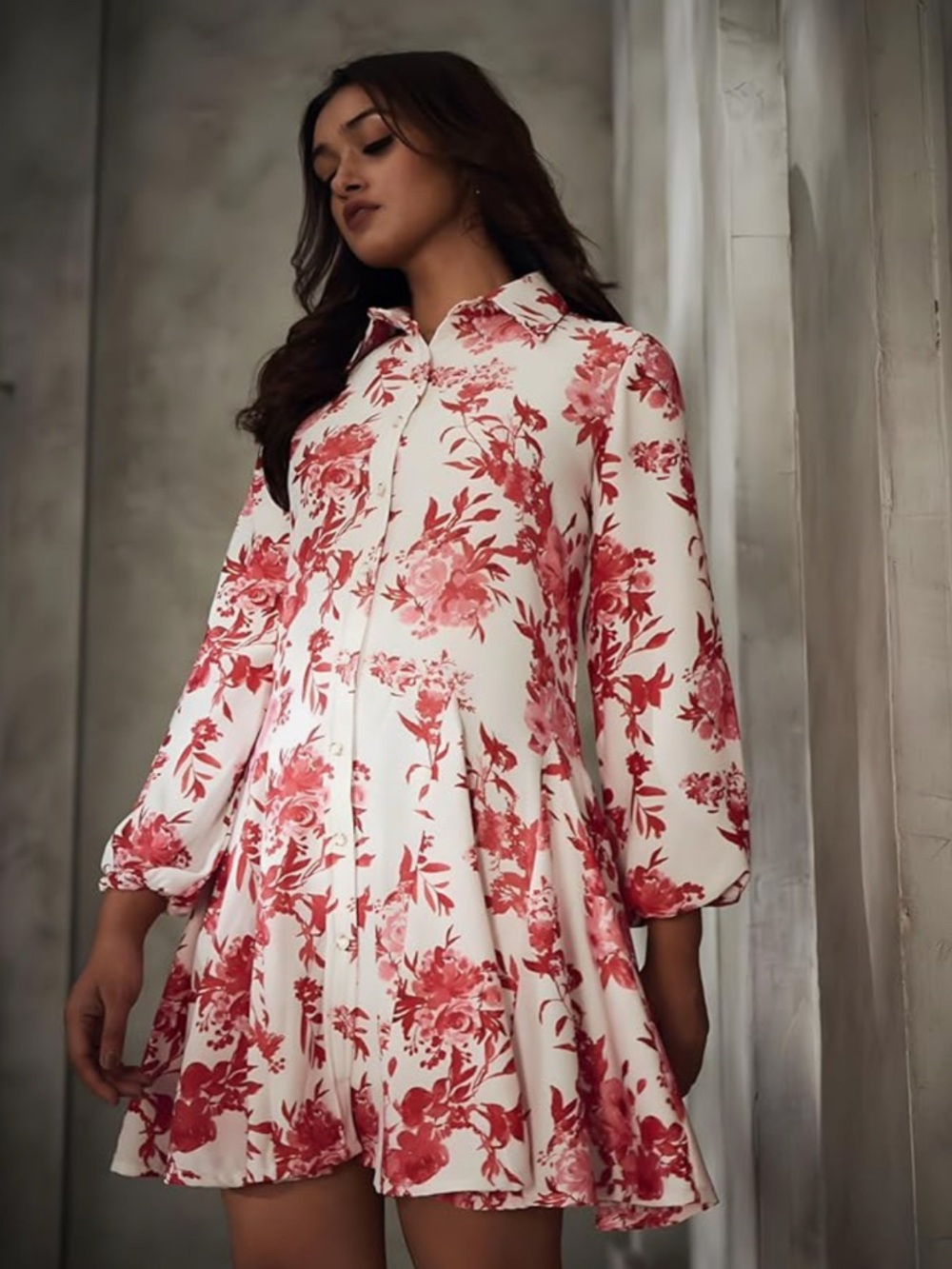 Cynthia Steffe Red & White Poppy Floral Print Belted Tie Dress 100% Cotton